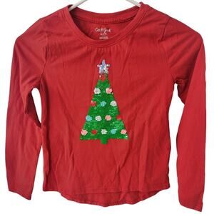 Cat & Jack Sequin Color Change Christmas Tree Long Sleeve Red Shirt - 7/8
